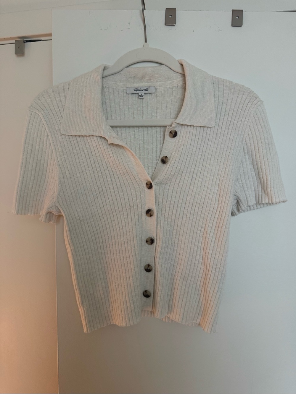 Madewell Ivory Ribbed Short-Sleeve Button Down Polo